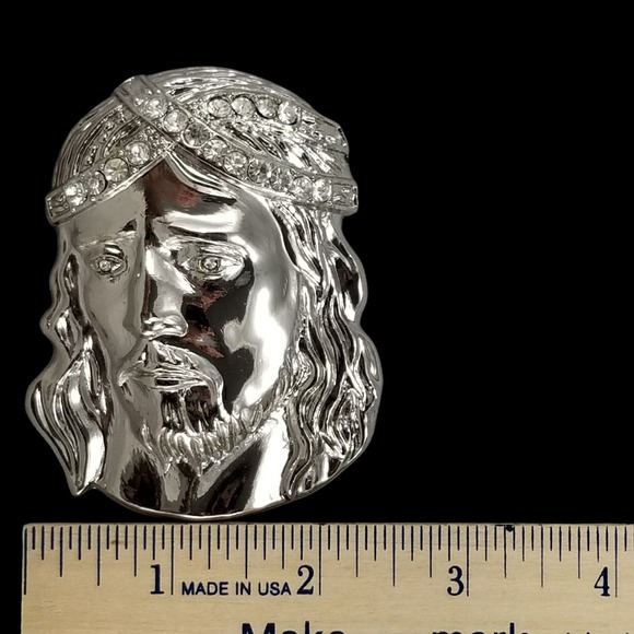 Jesus Piece Belt Buckle Silver Rhinestone Religious Bling Hip Hop Style - Picture 7 of 7